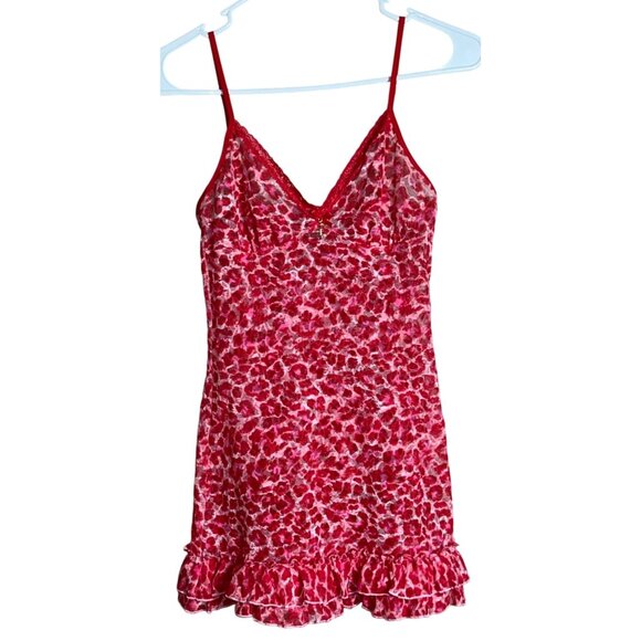 Victoria's Secret Red Mesh Teddy Baby Doll Cheetah Lingerie Intimates Womens S - Picture 1 of 7